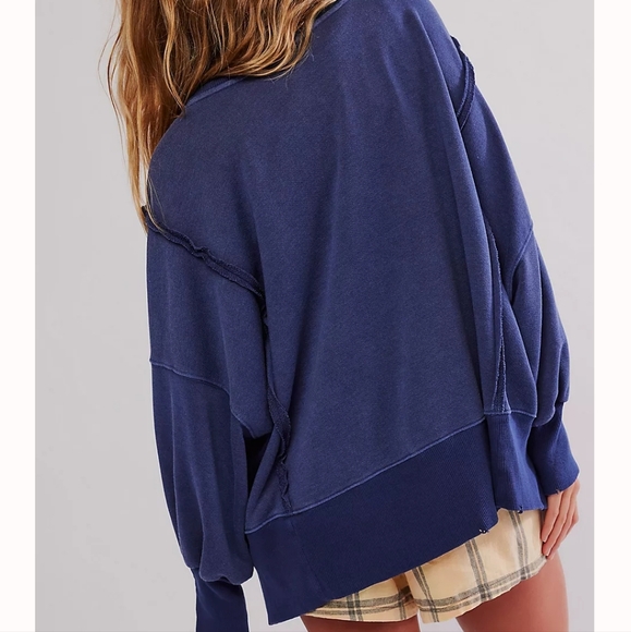 We The Free by Free People Oversized Camden Sweatshirt Navy Combo 13 - Picture 2 of 5